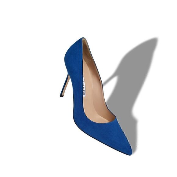 Manolo Blahnik BB 105mm Blue Suede Pumps - Picture 1 of 16